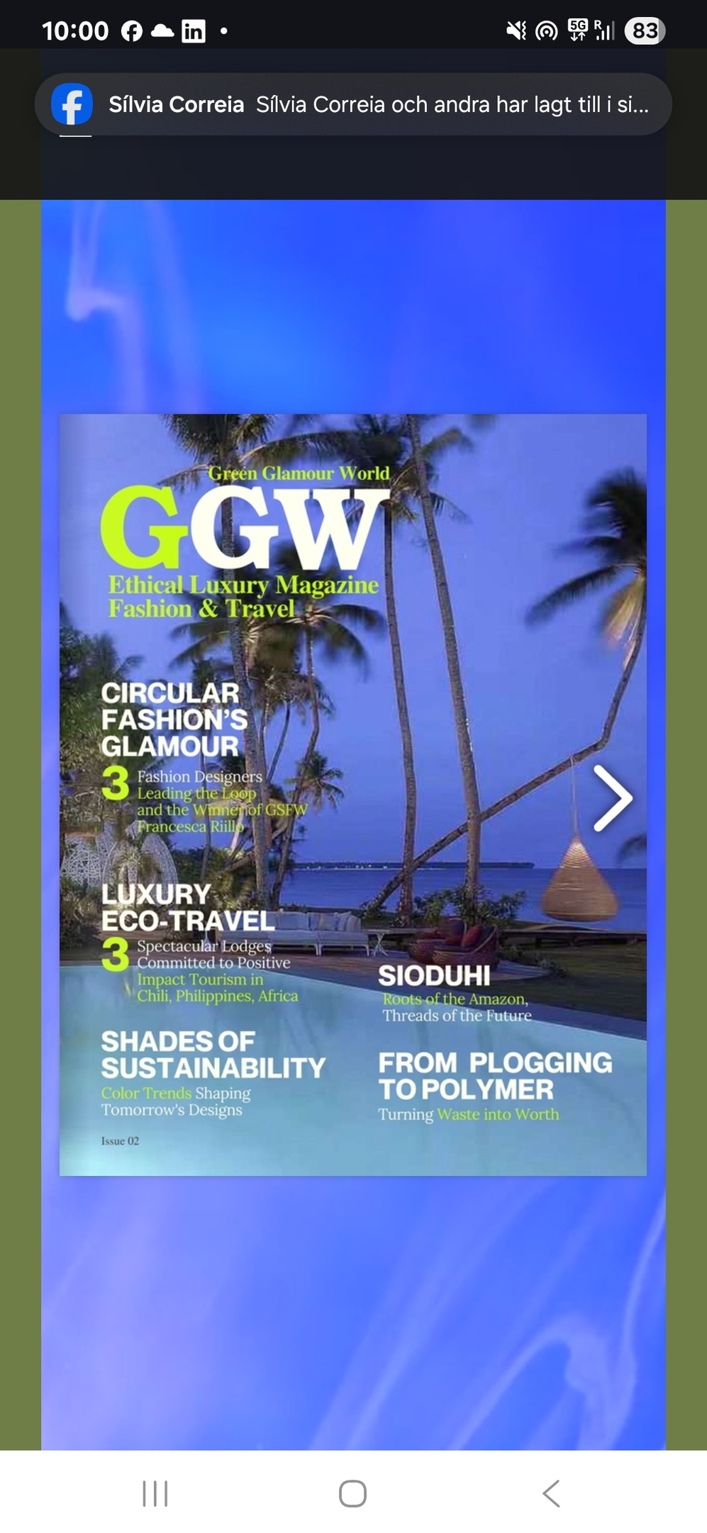 Cover of Green Glamour World magazine featuring Emil Pettersen and Reparell in the article “From Plogging to Polymer,” highlighting circular fashion and sustainable travel.