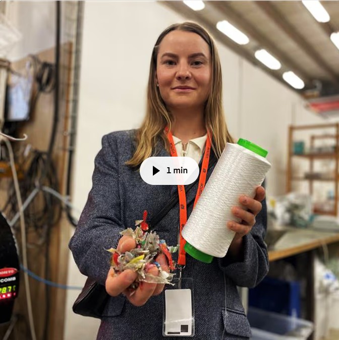Kajsa Jansson, Textile Engineer at Reparell Innovation AB, presenting the End of Waste project on SVT national news — transforming plastic waste into industrial value.